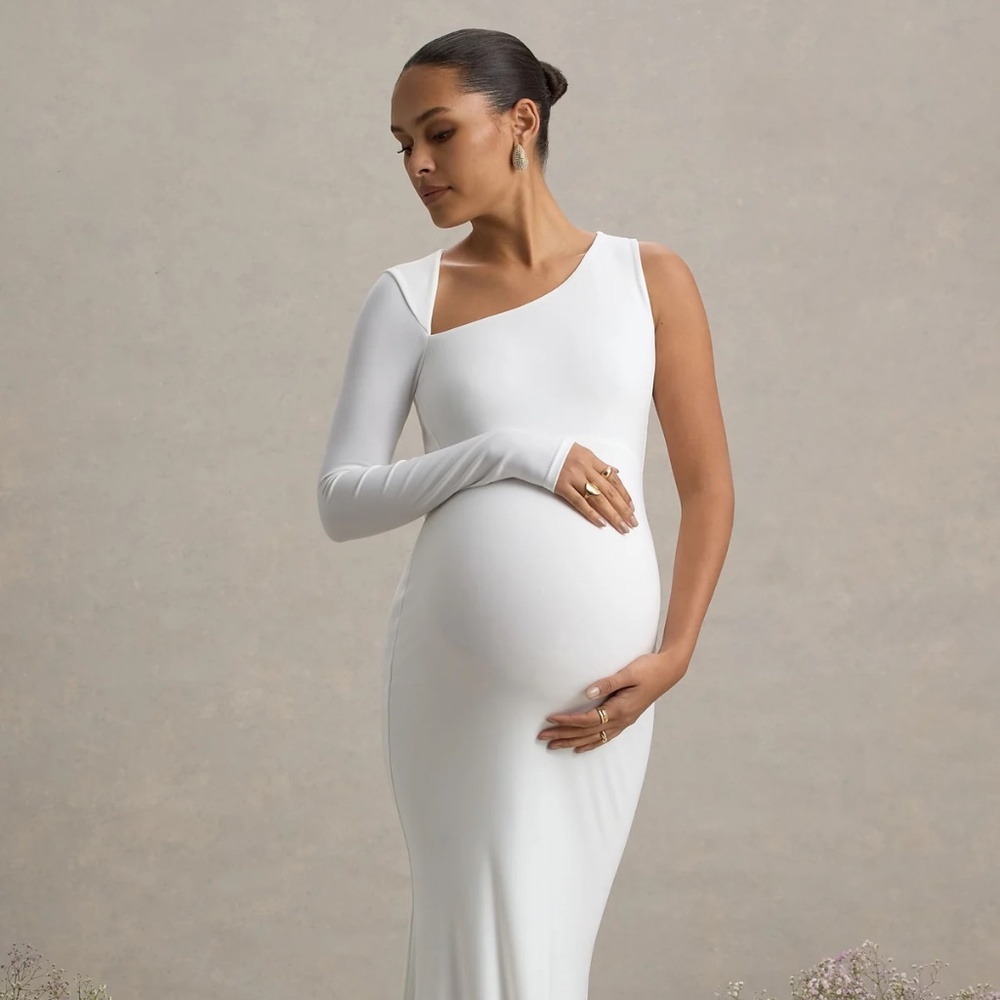 Club L London White Asymmetrical Maternity Dress
